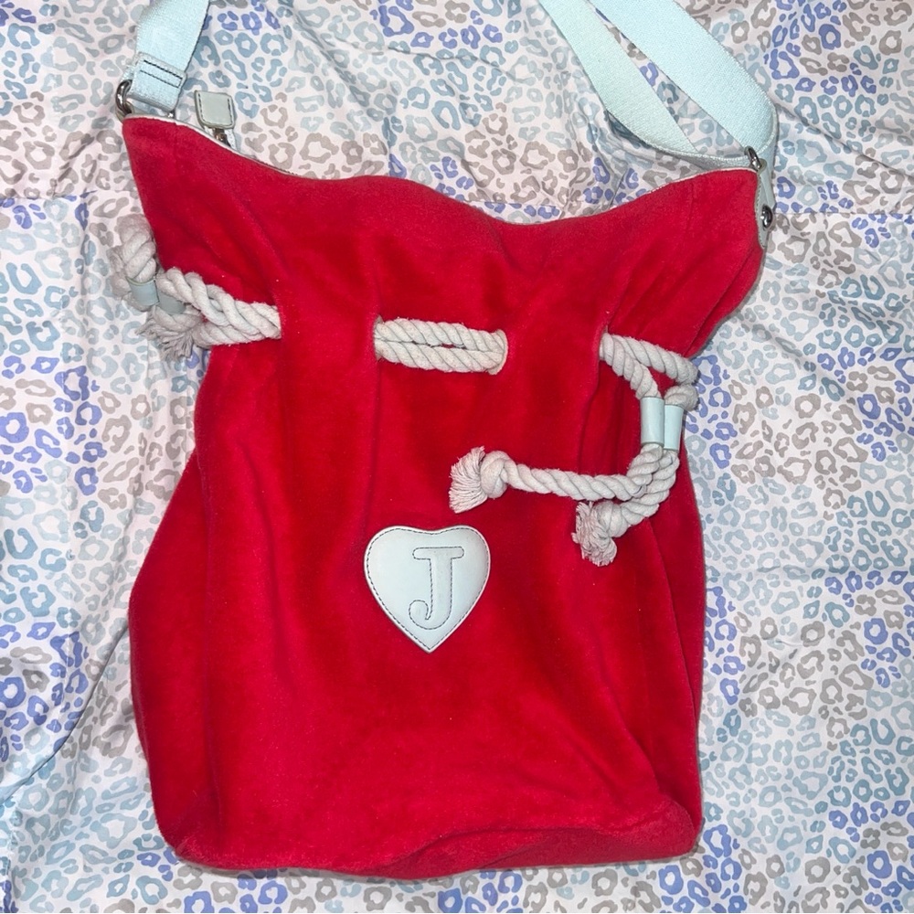 Vintage Red Juicy Couture Purse Tote Bag Handbag Y2K Terry Cloth First Class - Picture 4 of 12